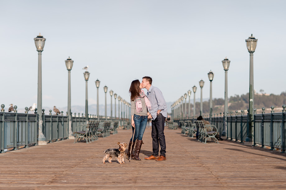 engagement photo with adorable puppy at san francisco pier
