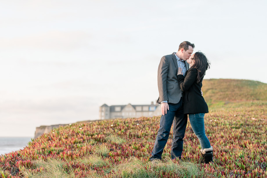 engagement photo at the Ritz Carlton Hotel in Half Moon Bay