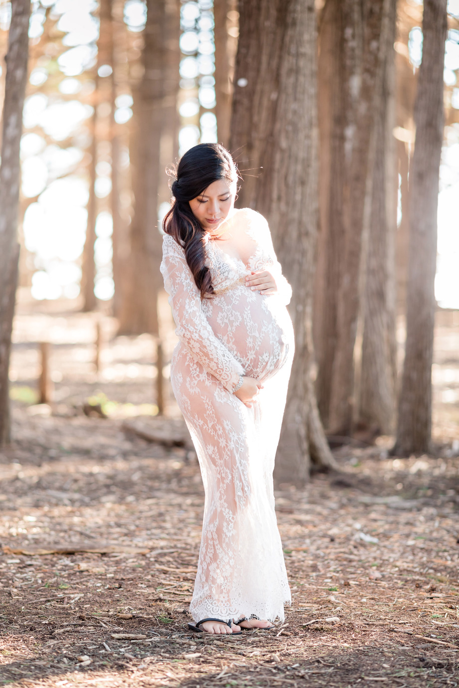 romantic outdoor maternity portrait with beautiful golden light