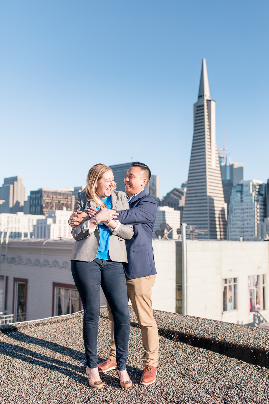 happy engagement photos Transamerica Pyramid