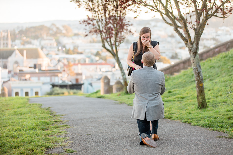 Alta Plaza Park surprise engagement proposal golden san francisco city backdrop