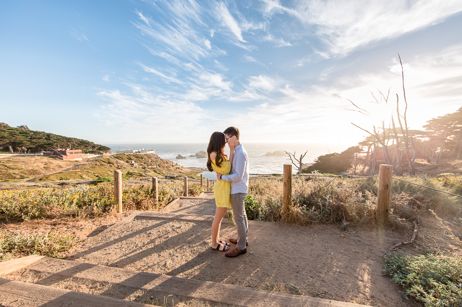 dramatic view of the ocean from up on a hill san francisco engagement portrait